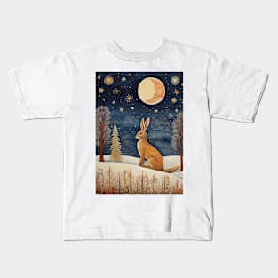 Moonlit Reverie: The Hare's Serenity Kids T-Shirt